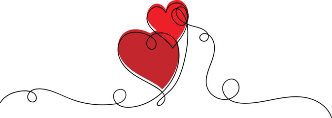 Elegant thin line art featuring two connected red hearts a minimalist graphic element perfect for expressing love romance and relationships