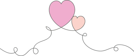 Two hearts in thin lines Valentine's day. Vector Illustration