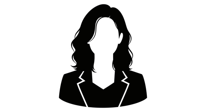 Silhouette of a woman with long wavy hair wearing a business suit facing forward high quality
