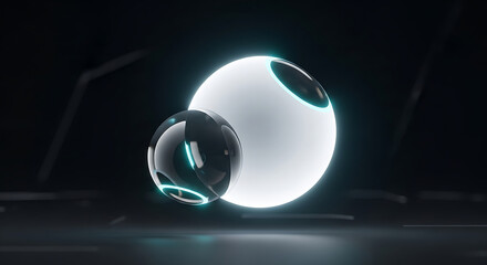 Futuristic glowing spheres in a dark, abstract digital environment.