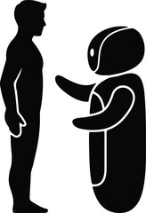 silhouette man interacting with a modern artificial intelligence robot vector design