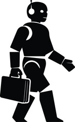 silhouette robot businessman walking while carrying a professional briefcase vector design