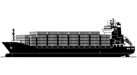 Obraz premium A stark black and white silhouette of a large container ship loaded with stacked shipping containers high quality