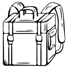 Professional Courier Delivery Backpack Doodle. Insulated Thermal Cargo Bag for Food and Parcel Shipping. Hand-Drawn Vector Illustration for Logistics Service App.