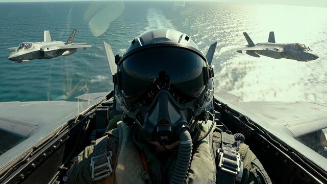 Casualty naval patrol with formation and ocean scenery behind