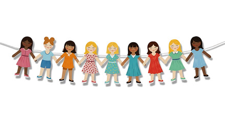 Fototapeta premium Diverse group of felt dolls holding hands in a line