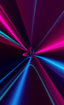 Background of an empty black corridor with neon light. Abstract background with lines and glow