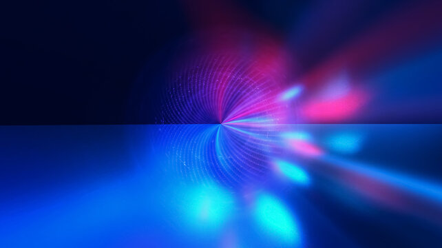 Neon abstract light rays on a dark background. Light effect, laser show, surface reflection. Ultraviolet radiation, nightclub. 3d illustration
