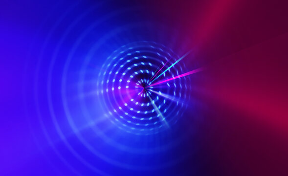 Dark abstract background with ultraviolet neon glow. Blurry neon waves. Light effect. Reflection on the asphalt. 3d illustration