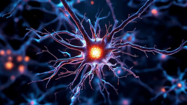 Detailed view of neural activity with glowing dendrites and synapses