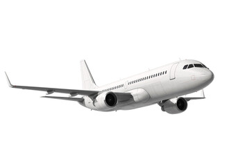 Modern Commercial Airliner Jet Airplane Flying Isolated on White Background, Aviation Travel Concept