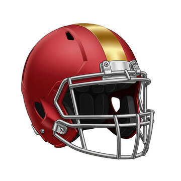 Red football helmet with gold stripe isolated on a transparent background