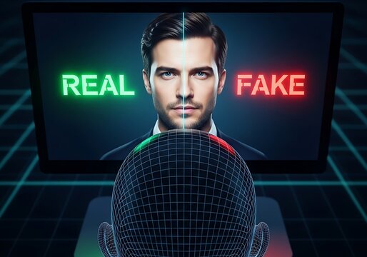 Man face split real fake digital image