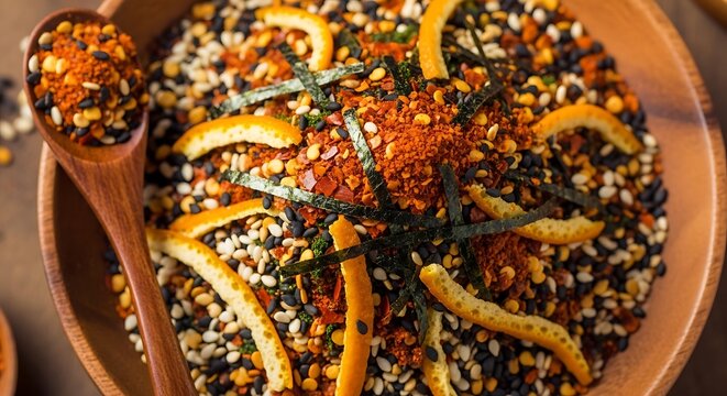 Japanese furikake seasoning with nori and orange zest