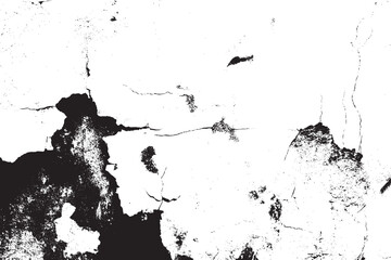 Heavy grunge wall texture, peeling paint effect represented in black and white vector background.
