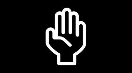 Obraz premium White outline icon of an open hand, palm forward, symbolizing stop, warning, or a greeting gesture on a black background.
