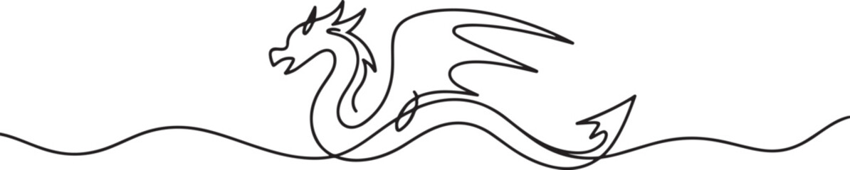 Dragon continuous, one line Art icon drawing vector © mst