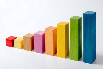 Vibrant, assorted wooden blocks arranged to showcase playful size differences on a white background.