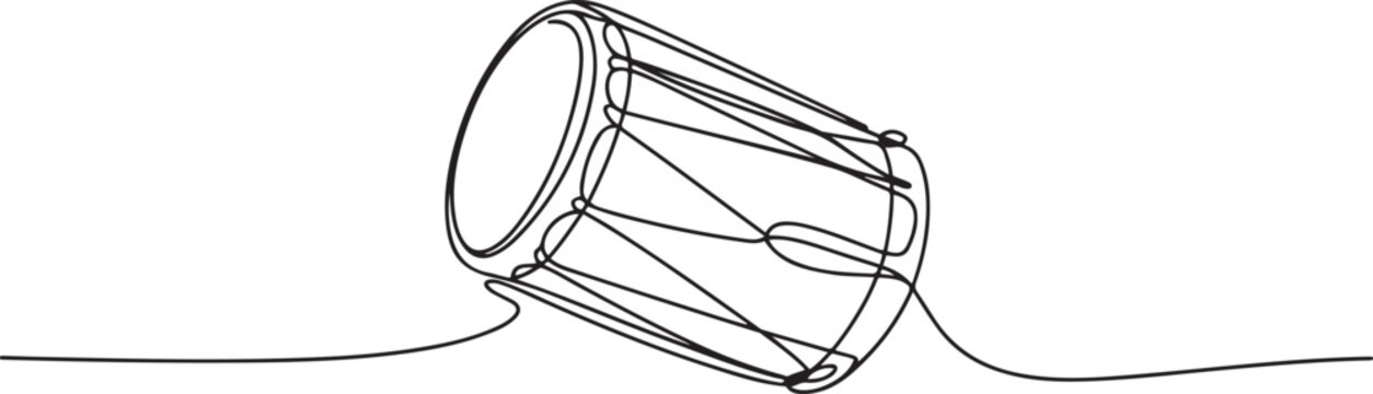 Continuous line drawing of traditional bedog drum, one line Art icon drawing vector