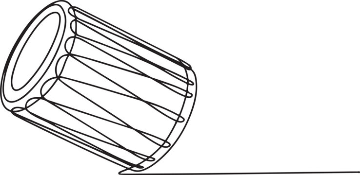Continuous line drawing of traditional bedog drum, one line Art icon drawing vector