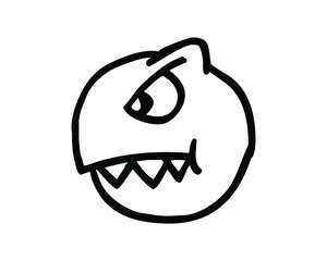 Cartoonish Monster Face with One Eye and Sharp Teeth in Black Outline