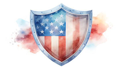 American Flag Shield Watercolor Splash patriotism protection