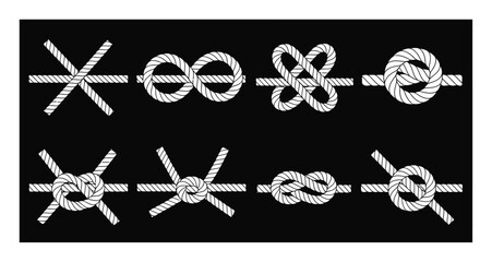 Collection of eight different rope knots on a black background © pixelVista