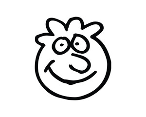 Smiling Cartoon Face with Big Eyes and Happy Expression in Black Outline