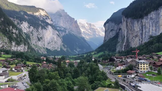 Aerial view of lauterbrunnen valley in swiss alps