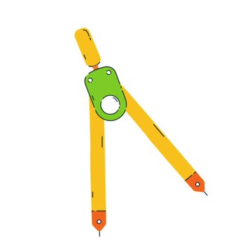 A colorful drawing of a mathematical compass isolated on a white background