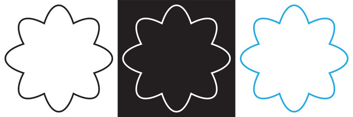 Abstract Black Star Flower Icon Vector Set. Collection of black and gradient star flower shapes in outline and solid styles, isolated on light and dark backgrounds.
EPS10/AI.
