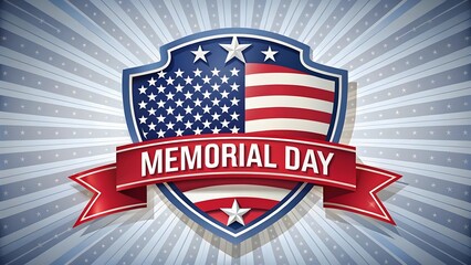 Memorial Day Shield with American Flag and Ribbon united states