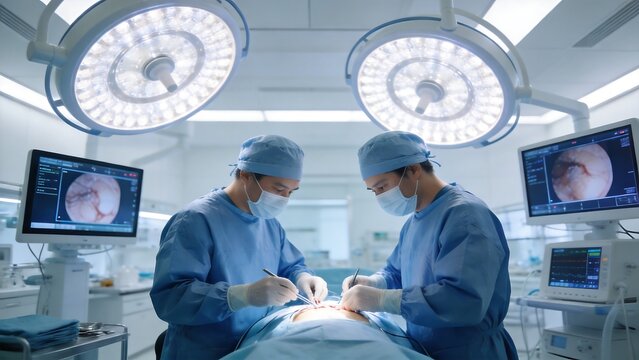 Surgeons performing operation in hospital
