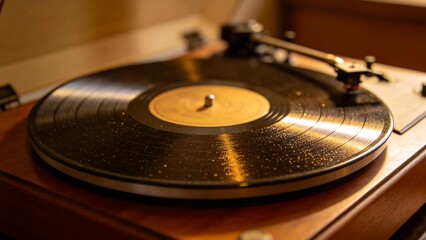 Vintage record player with vinyl disc