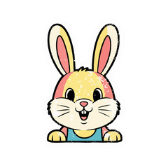 Obraz premium A cheerful, textured cartoon bunny with expressive eyes, yellow, pink, and orange fur, smiling happily.