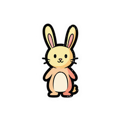 Obraz premium A charming, cute cartoon bunny with soft orange and cream fur, sweet expression, and prominent white outline.