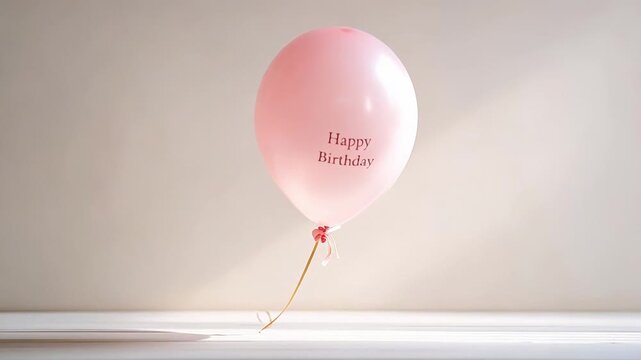 Solitary pink birthday balloon floating in minimalist setting