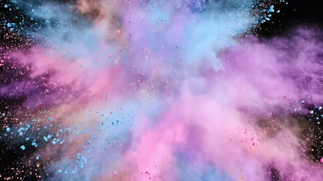 Colorful holi festival powder burst in cinematic slow motion capturing joyful gulal celebration energy for abstract design advertising visuals vibrant spring culture branding motion graphics