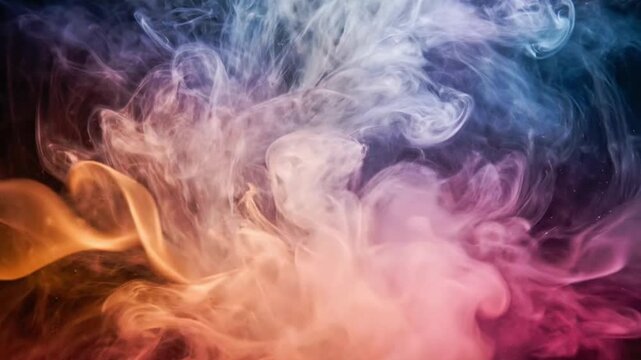 Realistic cinematic smoke cloud flowing over black background for holi festival celebration with vibrant color smoke atmosphere indian hindu spring culture tradition joy motion graphics