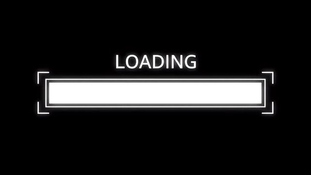 Cyberpunk loading bar animation with glitch effect. Futuristic uploading progress bar with glitch effect isolated on black background. Computer cyberpunk loading screen.
