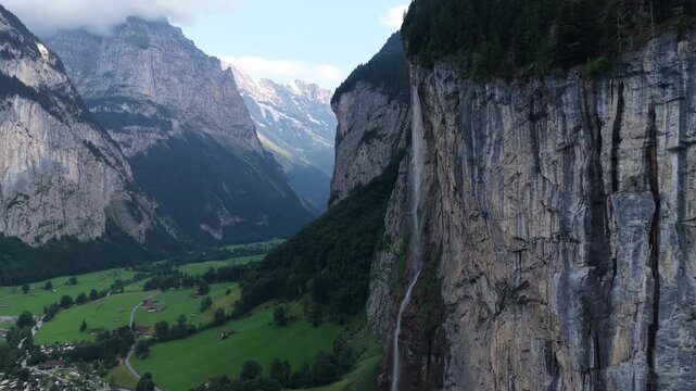 Aerial view of staubbach falls in lauterbrunnen valley