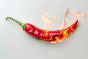 Keuken achterwand Hete pepers Red chili pepper with flames representing spice and heat in culinary arts and cooking  © V Art