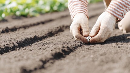 Hands planting seeds in fertile soil for sustainable organic gardening