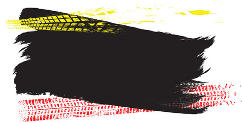 Grunge racing banner with tire track texture , perfect for motorsport design. Racing-inspired grunge background for automotive branding design. Vector illustration.