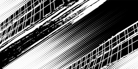 Tire tread marks, wheel textures, tire marks - car racing, motocross, drift, rally, off-road and others. Vector black isolated texture in grunge style © albaihaki