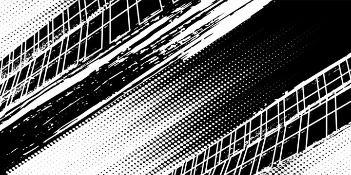 Tire tread marks, wheel textures, tire marks - car racing, motocross, drift, rally, off-road and others. Vector black isolated texture in grunge style