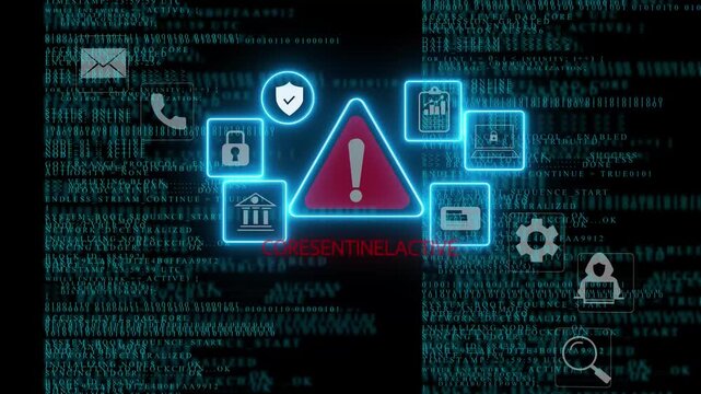 Digital Binary Code Data Breach. 4K loop System Hacked Computer Error Concept. Cyber Crime, Computer Hacking. Digital System Security Alert Error. Cyber security.
