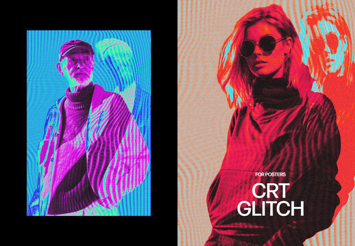 CRT Glitch Poster Photo Effect Mockup