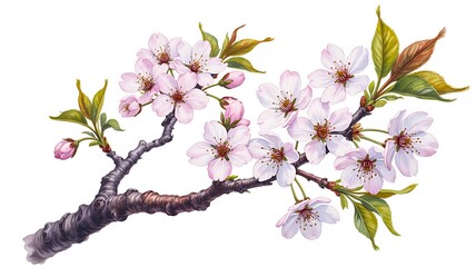 Obraz premium Cherry blossom branch with pink flowers isolated on white background