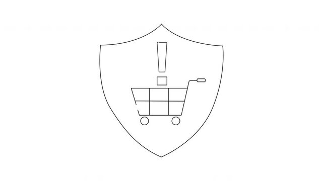 Online Shopping Security Alert - Shield with Shopping Cart Icon.